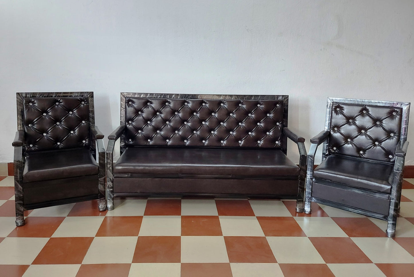 Metal Sofa 5 Seater Upholstered Cushion Premium Quality