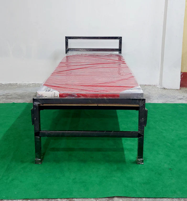 Bowzar NHM Single Bed Size 3X6.5 Feet Metal Iron Bed Long Lasting Black Without Mattress