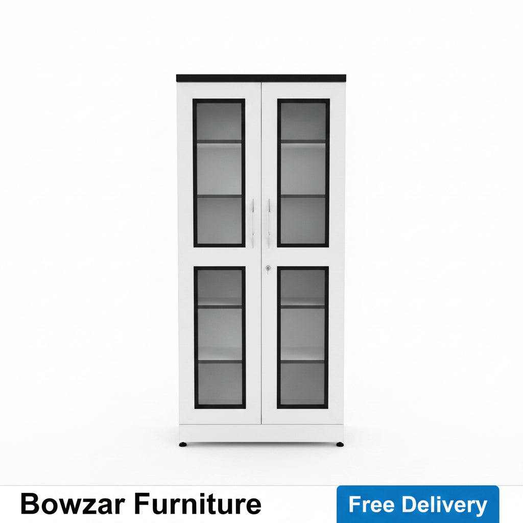 Bowzar Bookshelf 5.5 feet Full Glass Door White