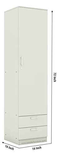 Engineered Wood Single Door Almirah Wardrobe (White) Clothes Storage Organizer with 5 Shelves & 2 Drawers