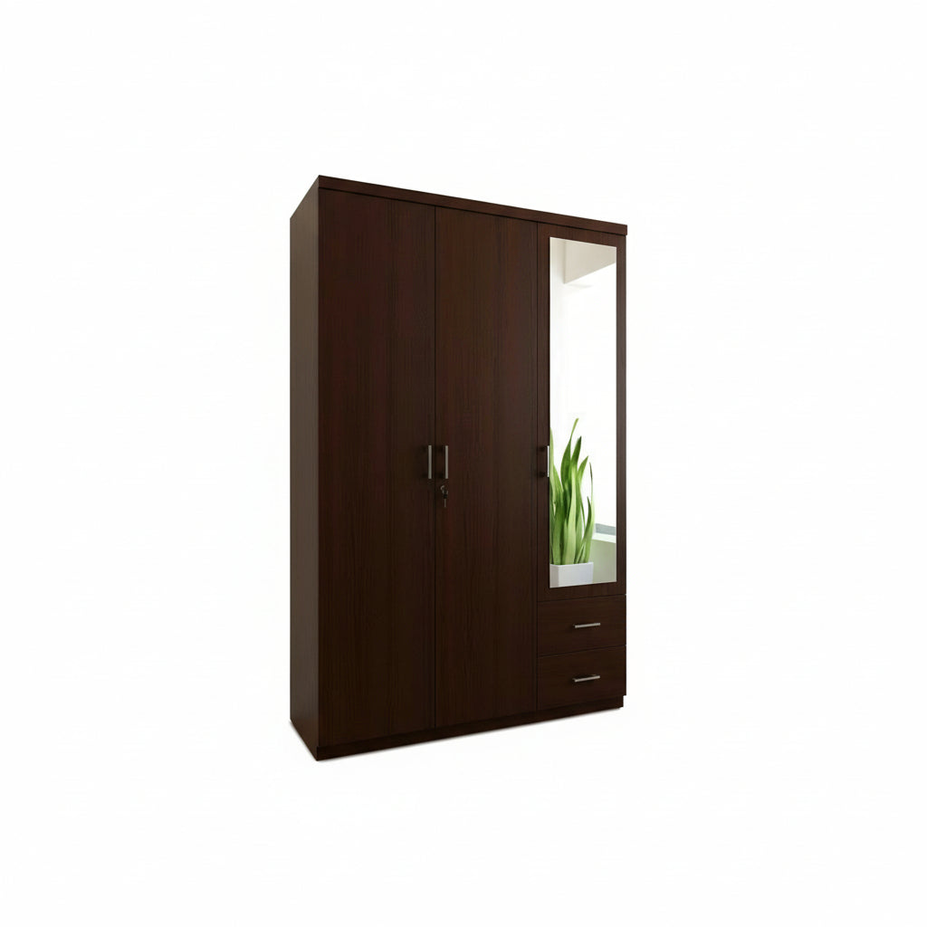 Bowzar Premium Wood Base 3 Door Almirah Wardrobe With Two Drawer Wenge 3 Door Almirah