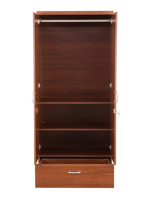 Bowzar 2 Door Wardrobe Almirah With 1 Drawer and Mirror 2 Door Almirah H72XW36XD18 Inch