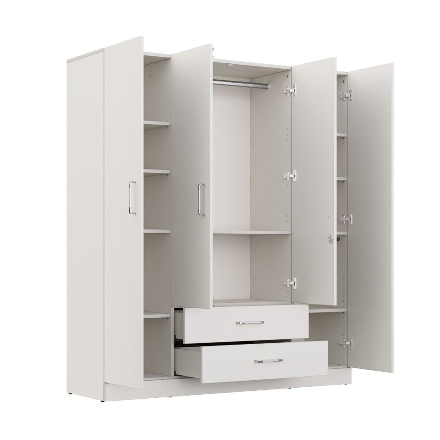 4 Door Wardrobe with Drawer and 1 Hanging Space 72X63X18 Inch
