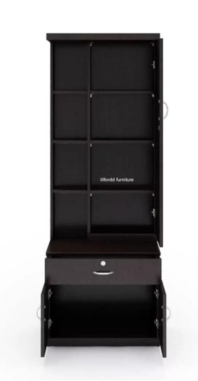 Dressing Table with Mirror and Storage Cupboard (Color-Dark Brown)
