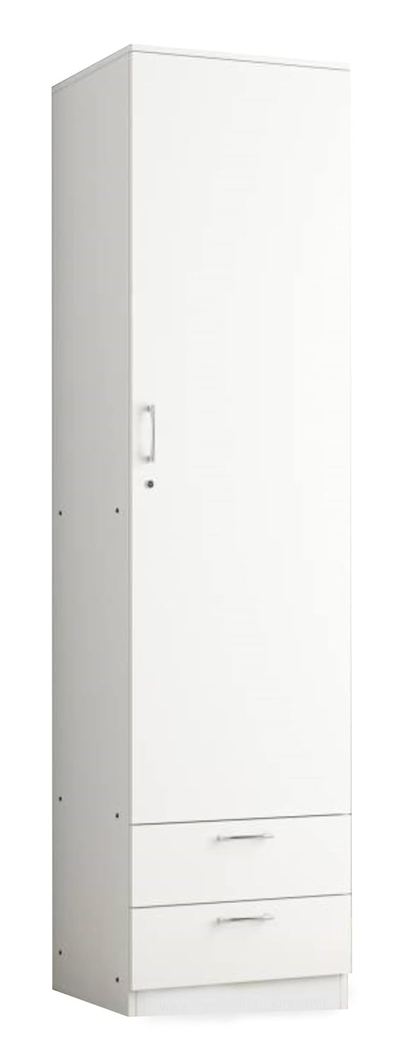 Engineered Wood Single Door Almirah Wardrobe (White) Clothes Storage Organizer with 5 Shelves & 2 Drawers