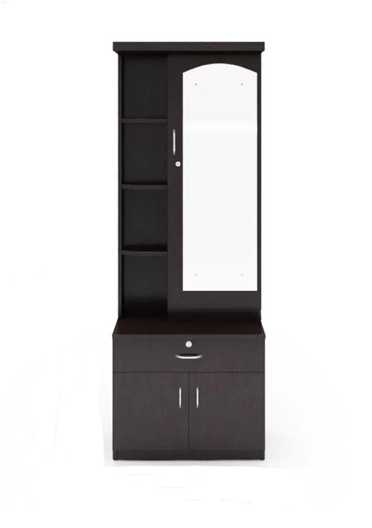 Dressing Table with Mirror and Storage Cupboard (Color-Dark Brown)