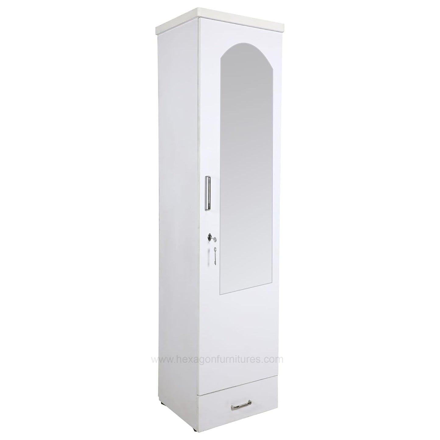 Single Door Almirah frost white wardrobe with drawers and storage With Mirror