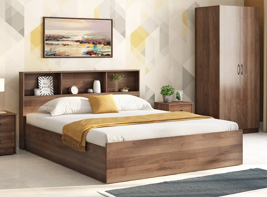 Bowzar King Box Bed Size 6X6.5 Feet Box Bed Engineering Wood With Headrest