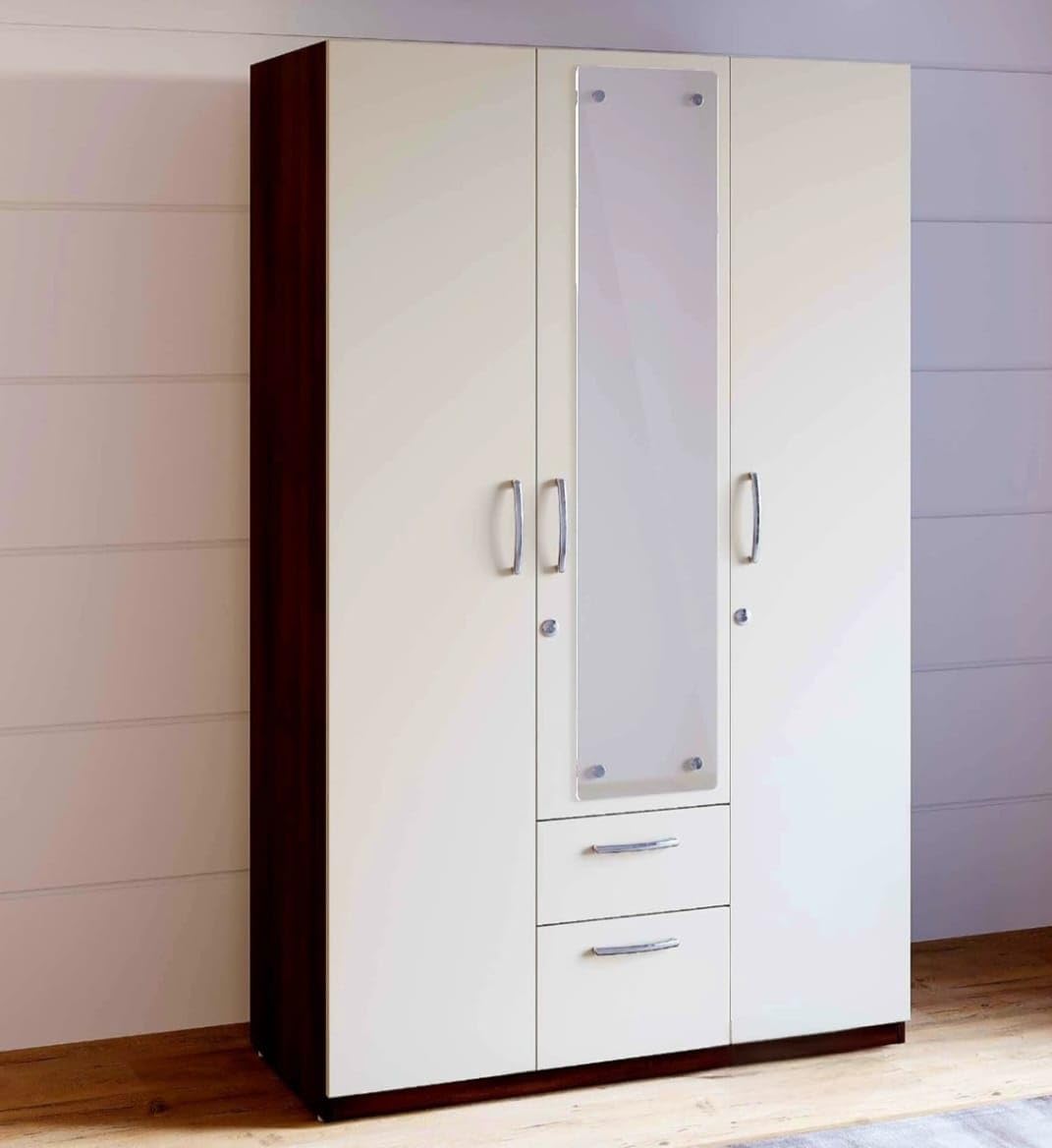 3 Door Almirah Engineering Wood With 2 Drawer and Mirror Premium Look and Quality
