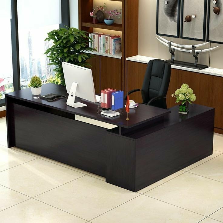 Executive Office Desk Spacious L-Shaped Workstation with Storage & Sleek Wooden Finish for Professional Workspaces