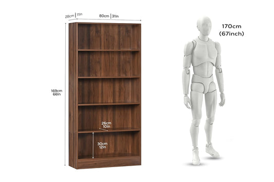 5-Shelf Engineered Wood Book Shelf and Display Unit 66X31X11 Inch