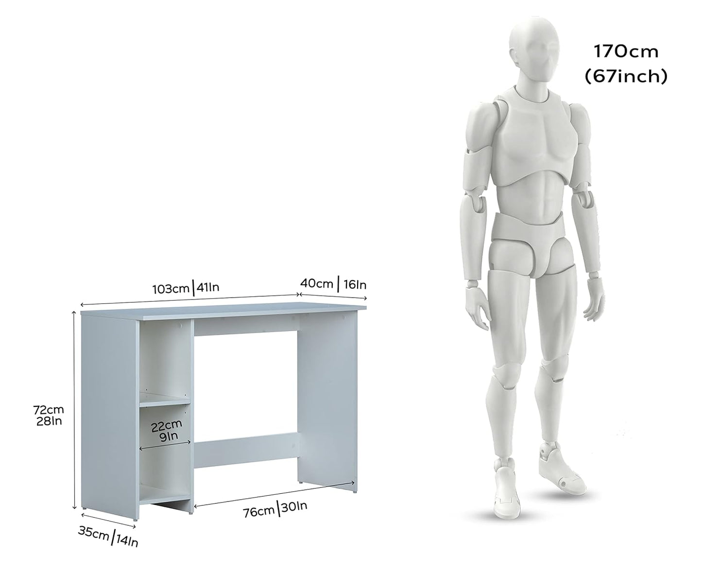 Simple Computer Table 41x16x30 Inch White