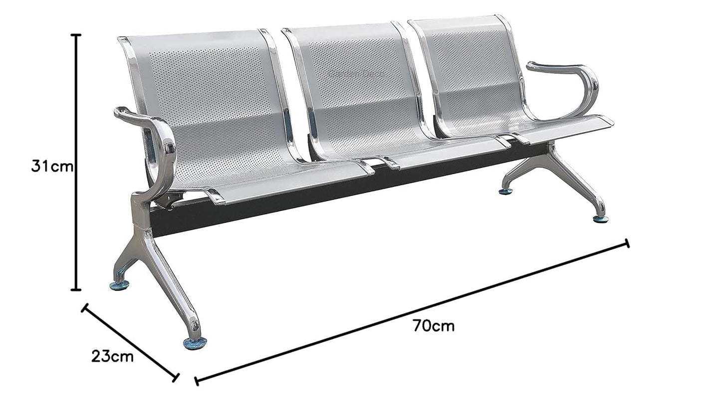 Three Seater Waiting Area Chair Visitor Chair for Airport Hospital Clinic Reception School University College Garden Public Places(Mild Steel Iron Silver)
