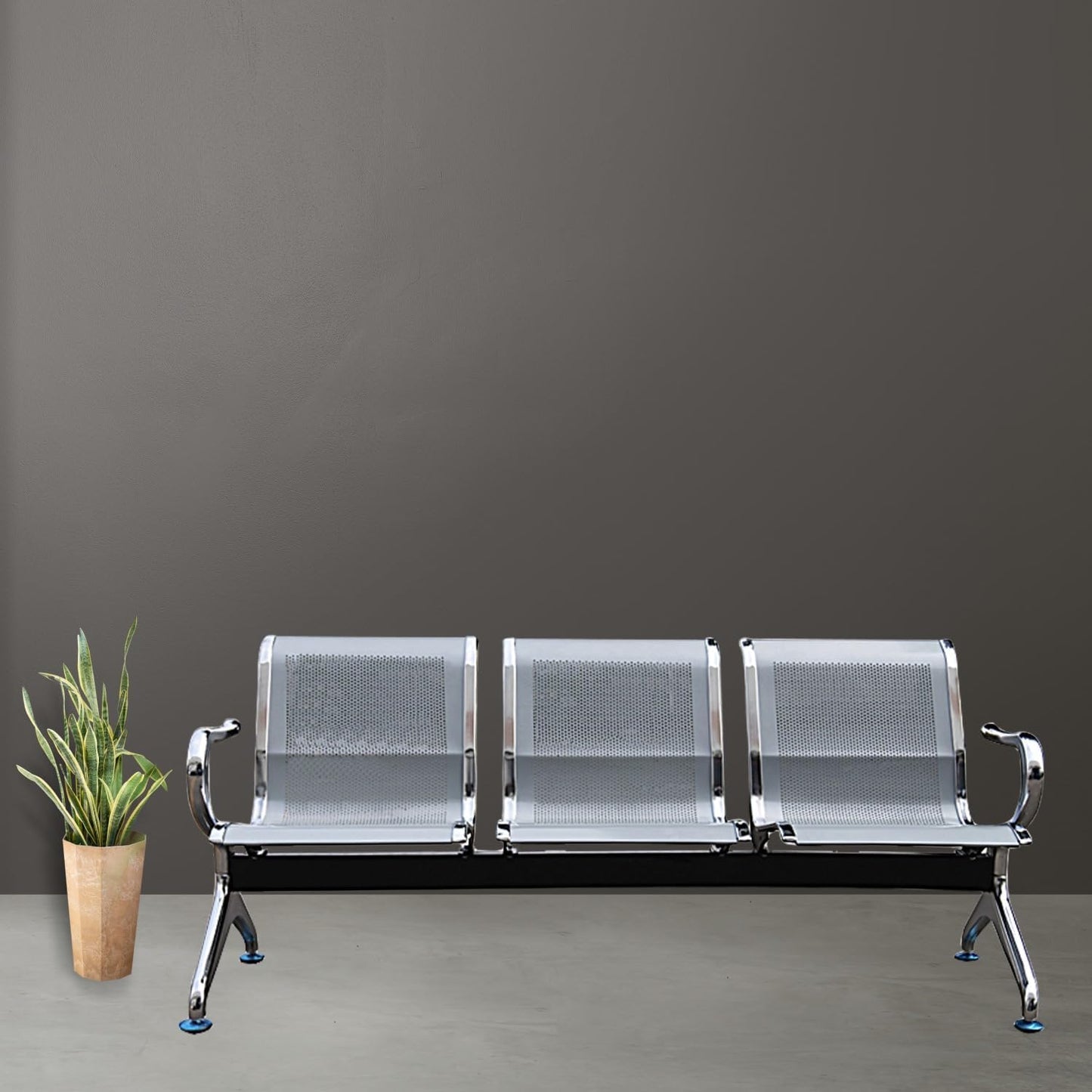 Three Seater Waiting Area Chair Visitor Chair for Airport Hospital Clinic Reception School University College Garden Public Places(Mild Steel Iron Silver)