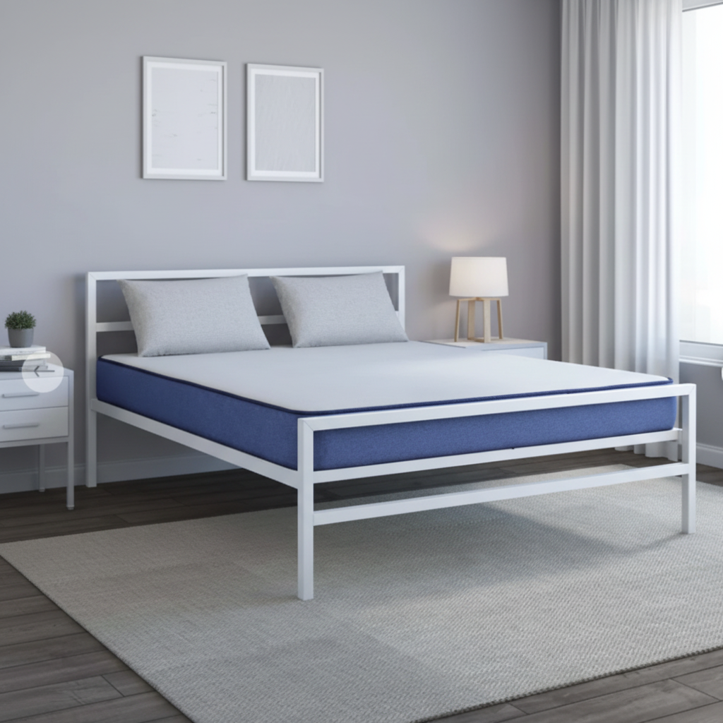 Bowzar NHM King Bed Size 6X6.5 Feet Metal Iron Bed Long Lasting White Without Mattress