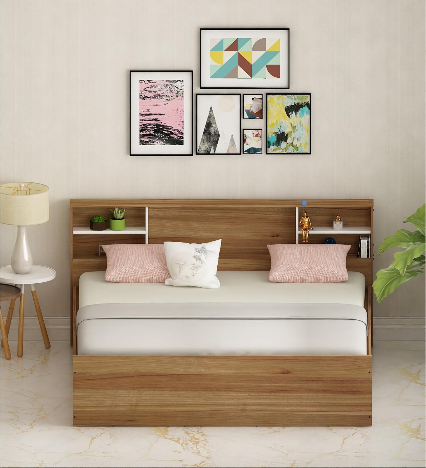King Box Bed with Storage Engineered Wood Size 6X6.5 Feet