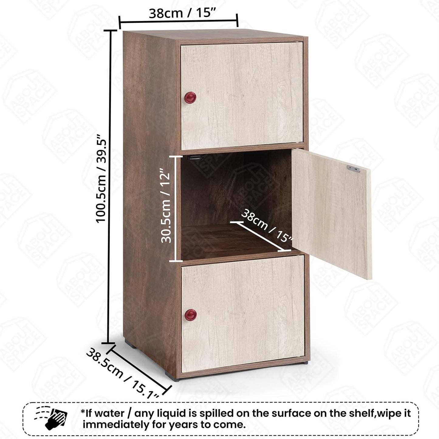 3 Tier Engineered Wood Storage Cabinet for Living Room with Magnetic Door, Space Saving Furniture for Home, Office, Kitchen (Walnut -L 38 x B 38.5 x H 100.5 cm)
