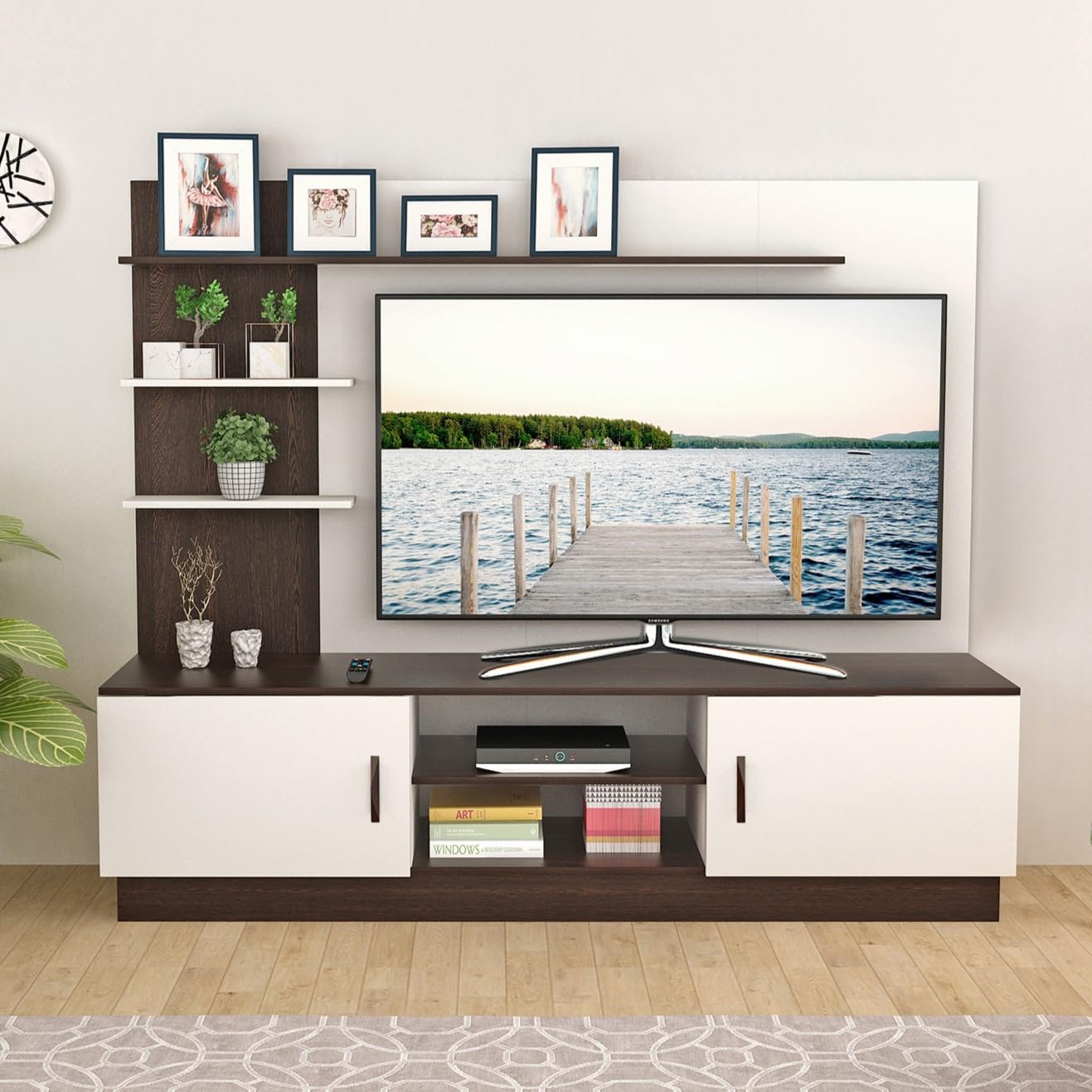 Large Engineering Wood Floor Standing TV Unit TV Cabinet with Shelves for Books & Décor Display
