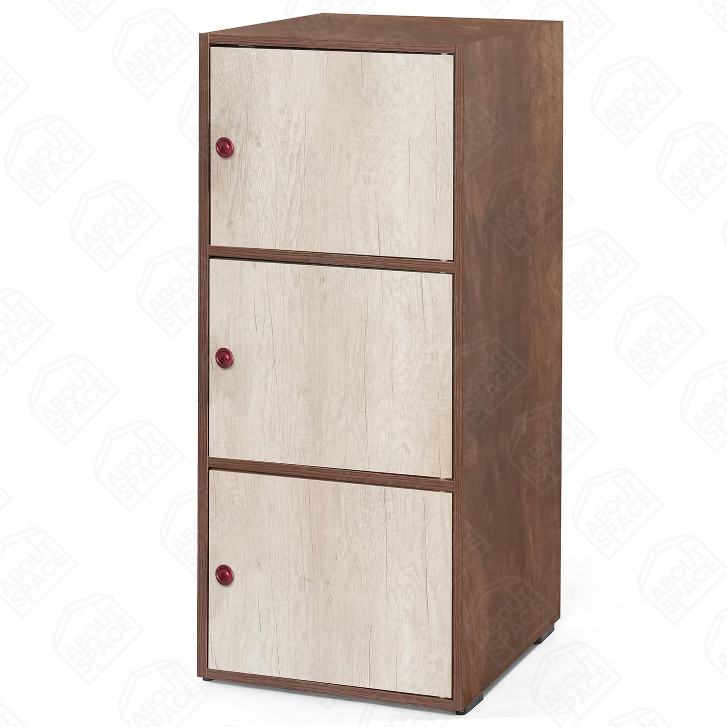 3 Tier Engineered Wood Storage Cabinet for Living Room with Magnetic Door, Space Saving Furniture for Home, Office, Kitchen (Walnut -L 38 x B 38.5 x H 100.5 cm)
