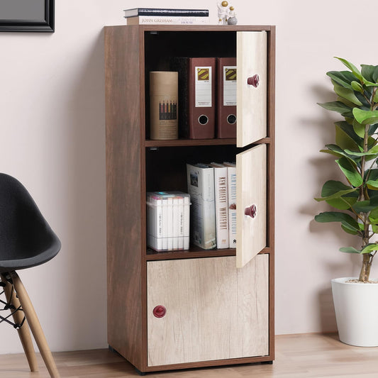 3 Tier Engineered Wood Storage Cabinet for Living Room with Magnetic Door, Space Saving Furniture for Home, Office, Kitchen (Walnut -L 38 x B 38.5 x H 100.5 cm)