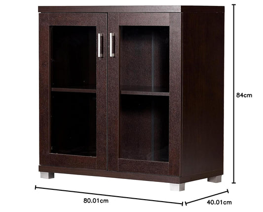 Engineered Wood Book Shelf and Display Unit Mini Cabinet With Glass 32X32X16 Inch