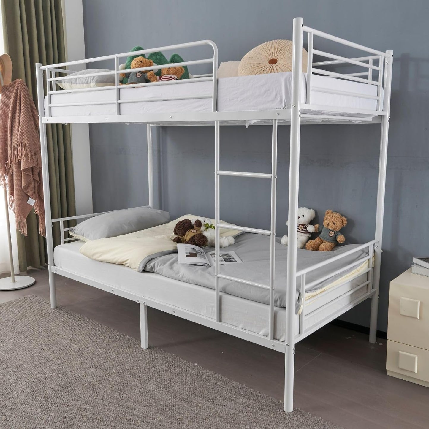 Twin Over Twin Bunk Bed,Bunk Beds for adults, Kids Bunk Bed, Single Bunk Bed with Ladder and Guard Rails, Heavy Duty Metal BunkBeds for Teens, Adults