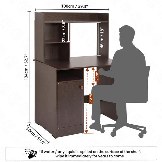 4x2 Feet Height 5 Feet Wenge Wooden Study Table with Hutch & Bottom Storage - Office Desk - Office Table Computer Table