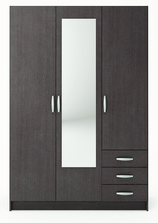 Bowzar Premium Wood Base 3 Door Almirah Wardrobe With Three Drawer Wenge 3 Door Almirah