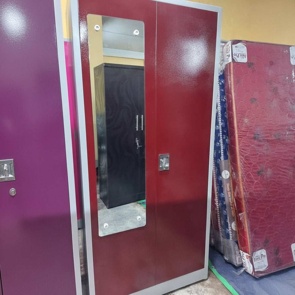 Bowzar 22 Gauge Steel Almirah Wardrobe 2 Door S-Lock Maroon - Bowzar -