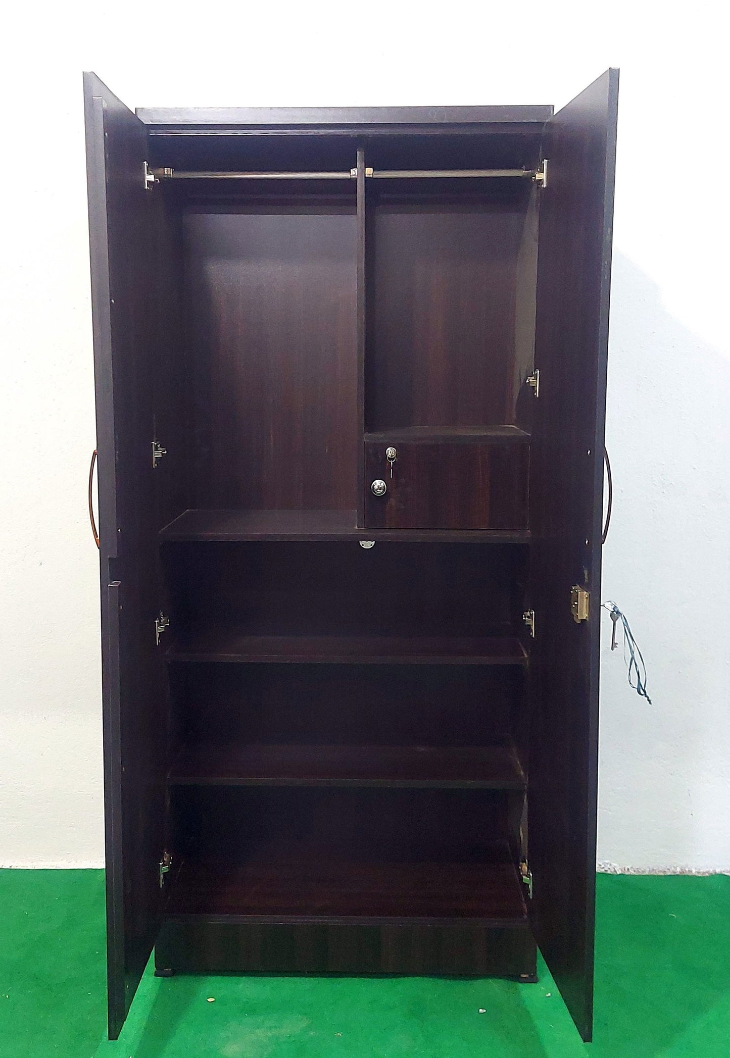 Bowzar 2 Door Woodbase Engineering Board Almirah Wardrobe Dark Brown  2 Door Almirah 2 Door Wardrobe
