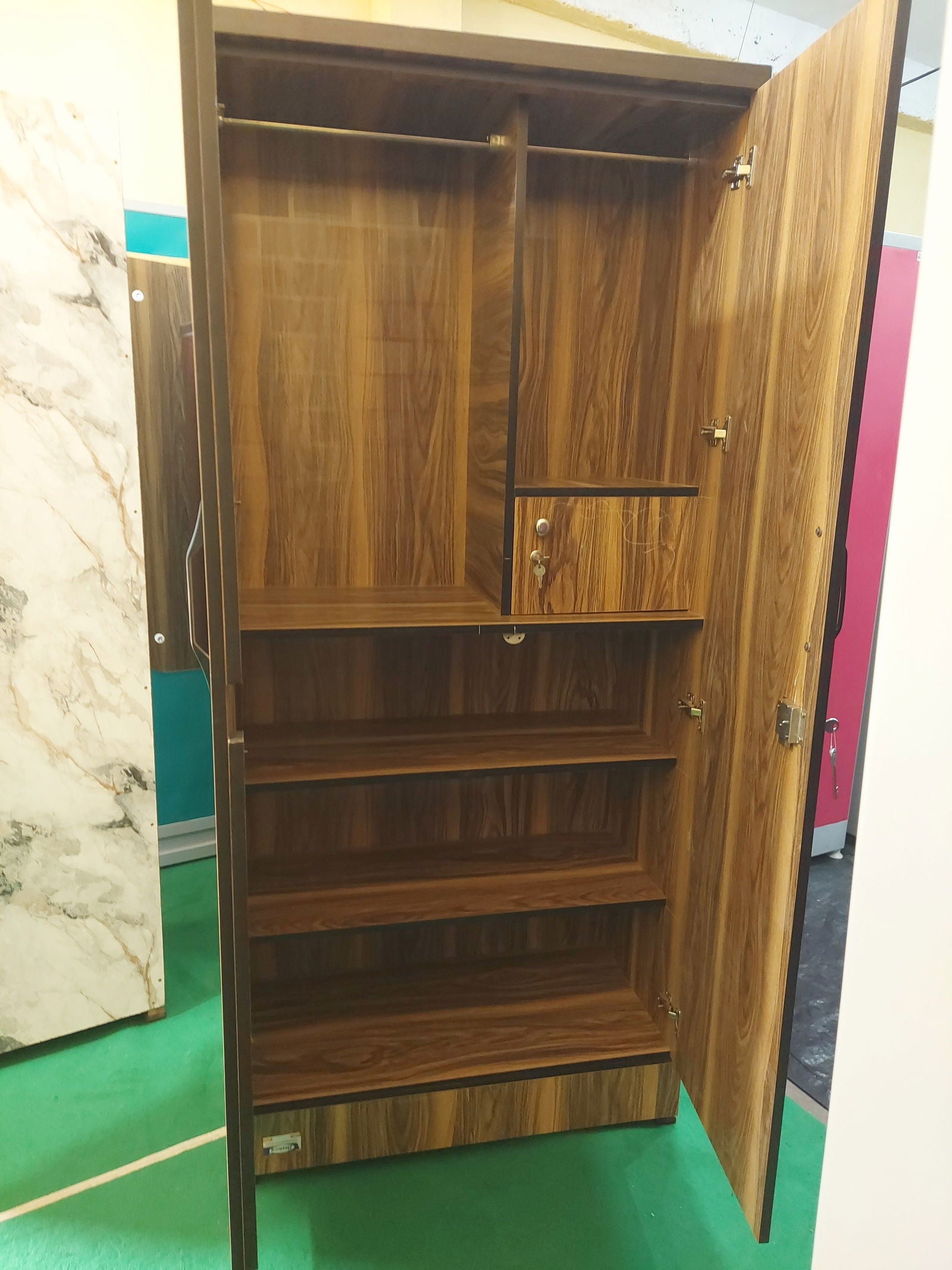 Bowzar 2 Door Wooden Almirah Wardrobe Tiger Print Brick 3D - Bowzar -