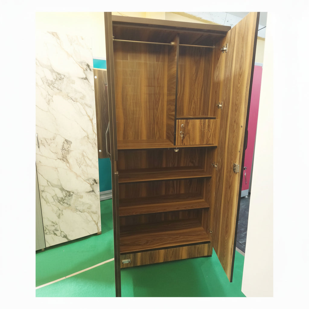 Bowzar 2 Door Wooden Almirah Wardrobe Tiger Print Brick 3D - Bowzar -