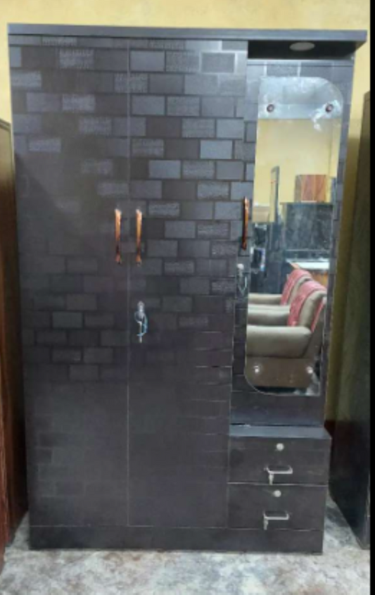 Bowzar 3 Door Engineering Wood Almirah Wardrobe With Dressing Mirror Black Brick - Bowzar -