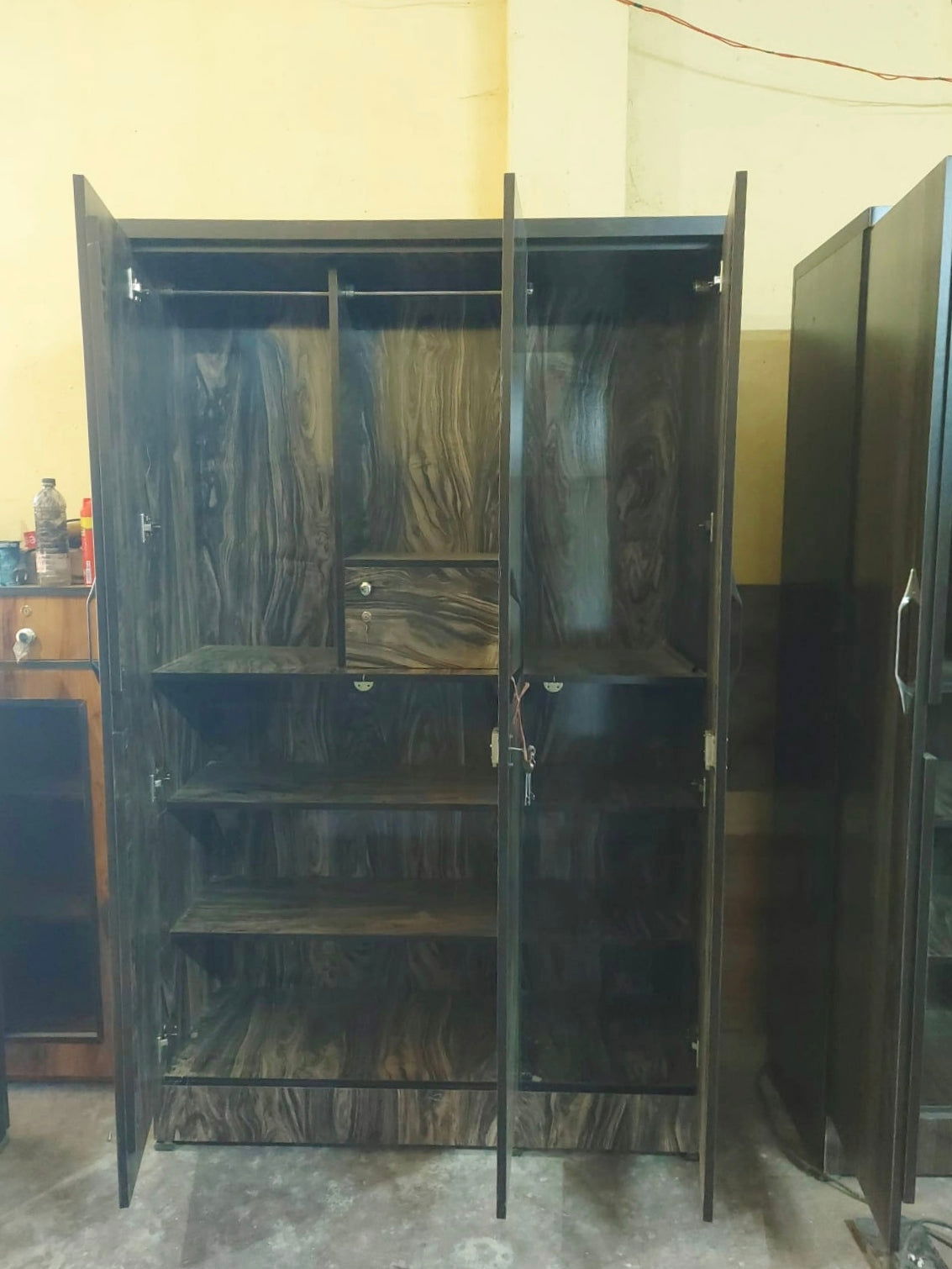 Bowzar 3 Door Wooden Almirah Black Tiger - Bowzar -