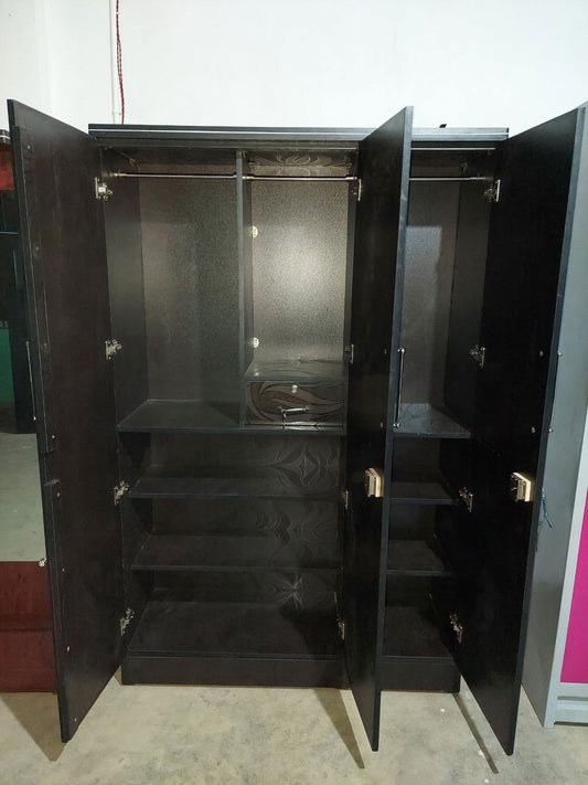 Bowzar 3 Door Wooden Almirah Wardrobe Black Nagin With Mirror - Bowzar -