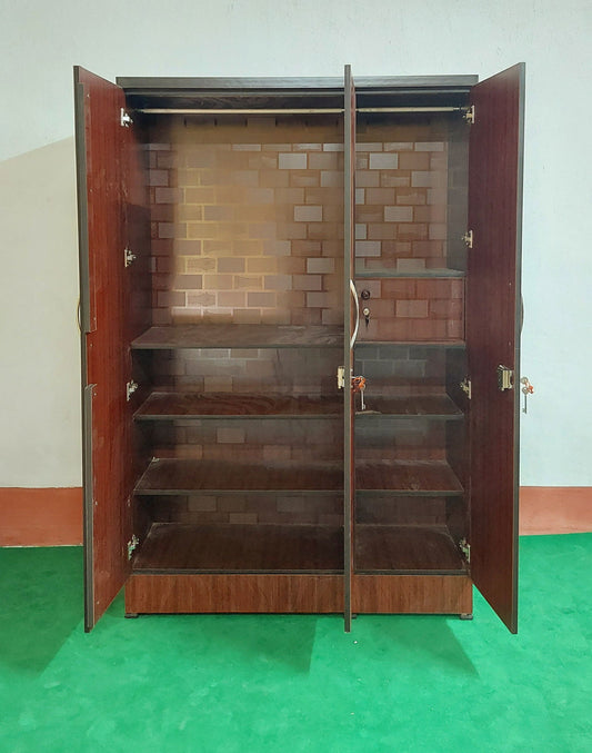 Bowzar 3 Door Wooden Almirah Wardrobe Maroon Nagin - Bowzar -