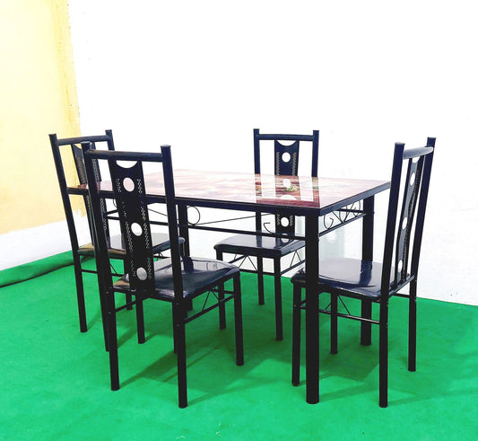 Bowzar 4 Seater Dining Table Set Printed Top With Glass - Bowzar -