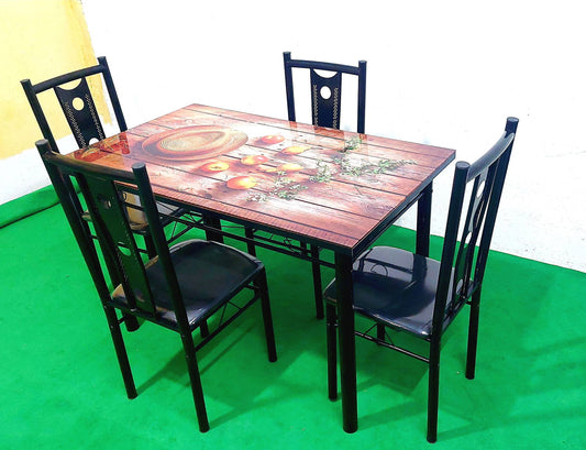 Bowzar 4 Seater Dining Table Set Printed Top With Glass - Bowzar -