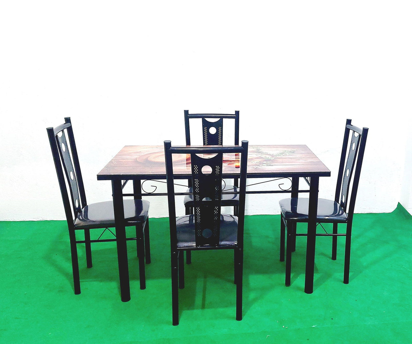 Bowzar 4 Seater Dining Table Set Printed Top With Glass - Bowzar -