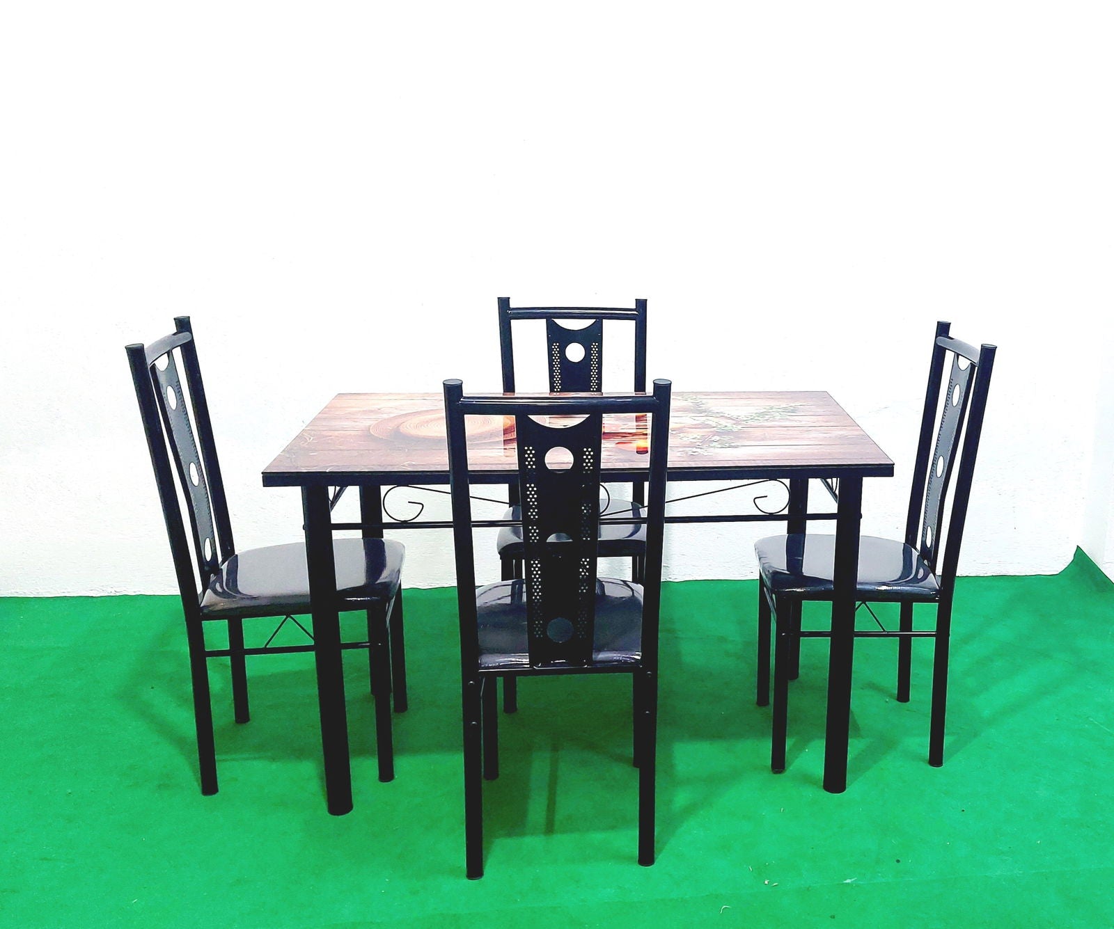 Bowzar 4 Seater Dining Table Set Printed Top With Glass - Bowzar -