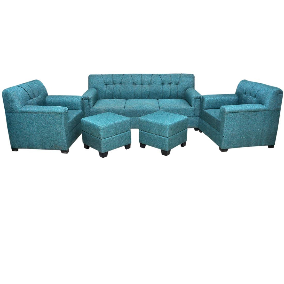 Bowzar 5 Seater Sofa Set With 2 Puffy Premium Fabric and High Density Foam Teal - Bowzar -
