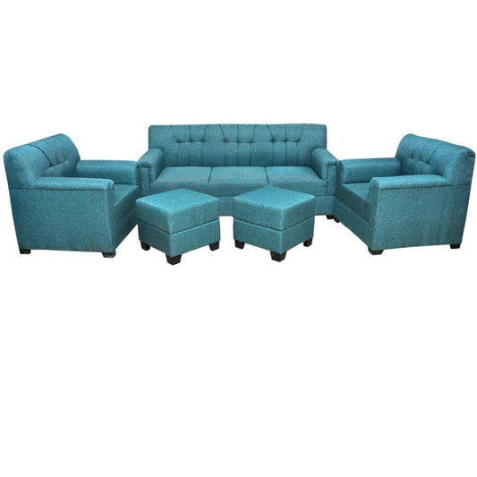 Bowzar 5 Seater Sofa Set With 2 Puffy Premium Fabric and High Density Foam Teal - Bowzar -