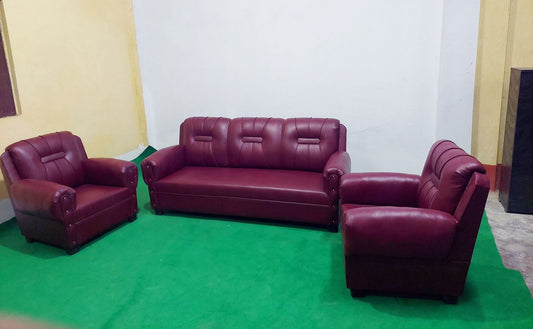 Bowzar 5 Seater Wooden Sofa Good Quality Foam Maroon - Bowzar -