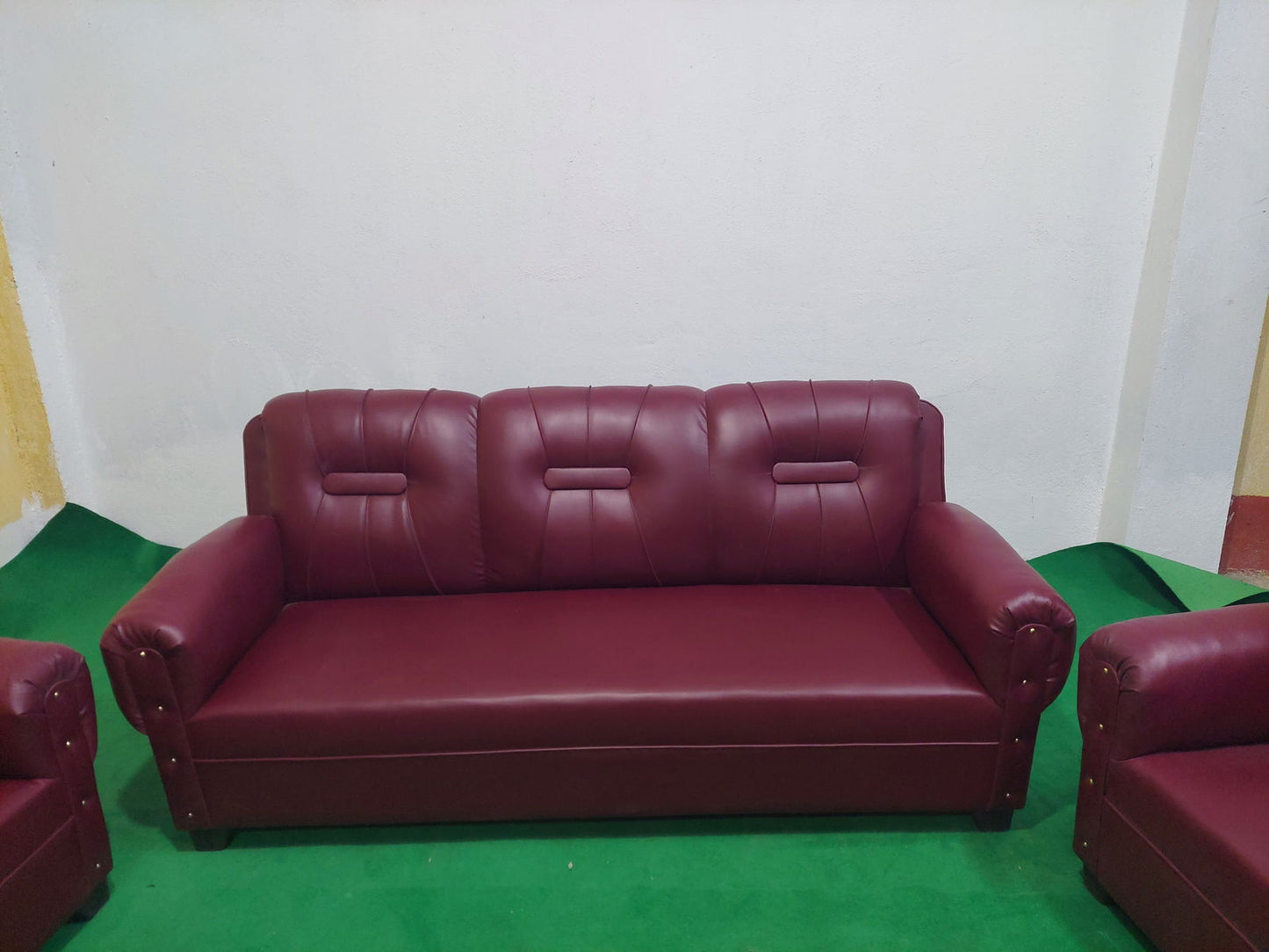 Bowzar 5 Seater Wooden Sofa Good Quality Foam Maroon - Bowzar -