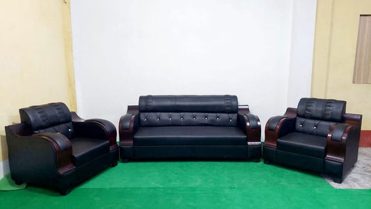 Bowzar 5 Seater Wooden Sofa Malaysian Good Foam Quality Black - Bowzar -