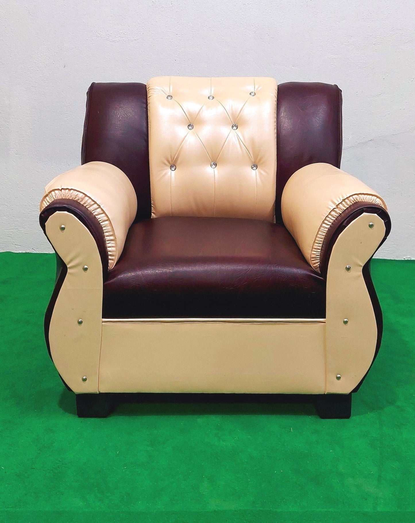 Bowzar 5 Seater Wooden Sofa Motor Design Maroon and Cream Good Quality - Bowzar -