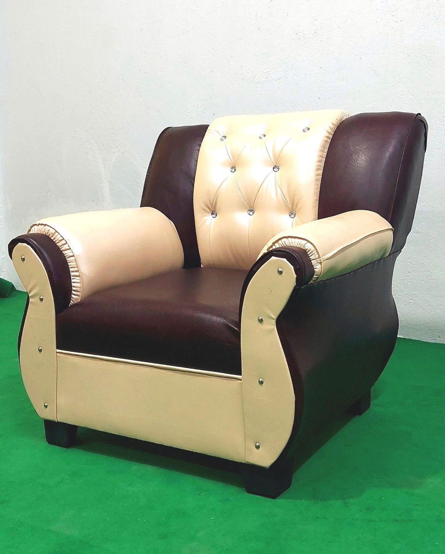 Bowzar 5 Seater Wooden Sofa Motor Design Maroon and Cream Good Quality - Bowzar -