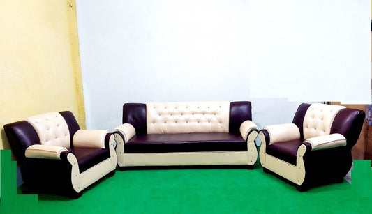 Bowzar 5 Seater Wooden Sofa Motor Design Maroon and Cream Good Quality - Bowzar -