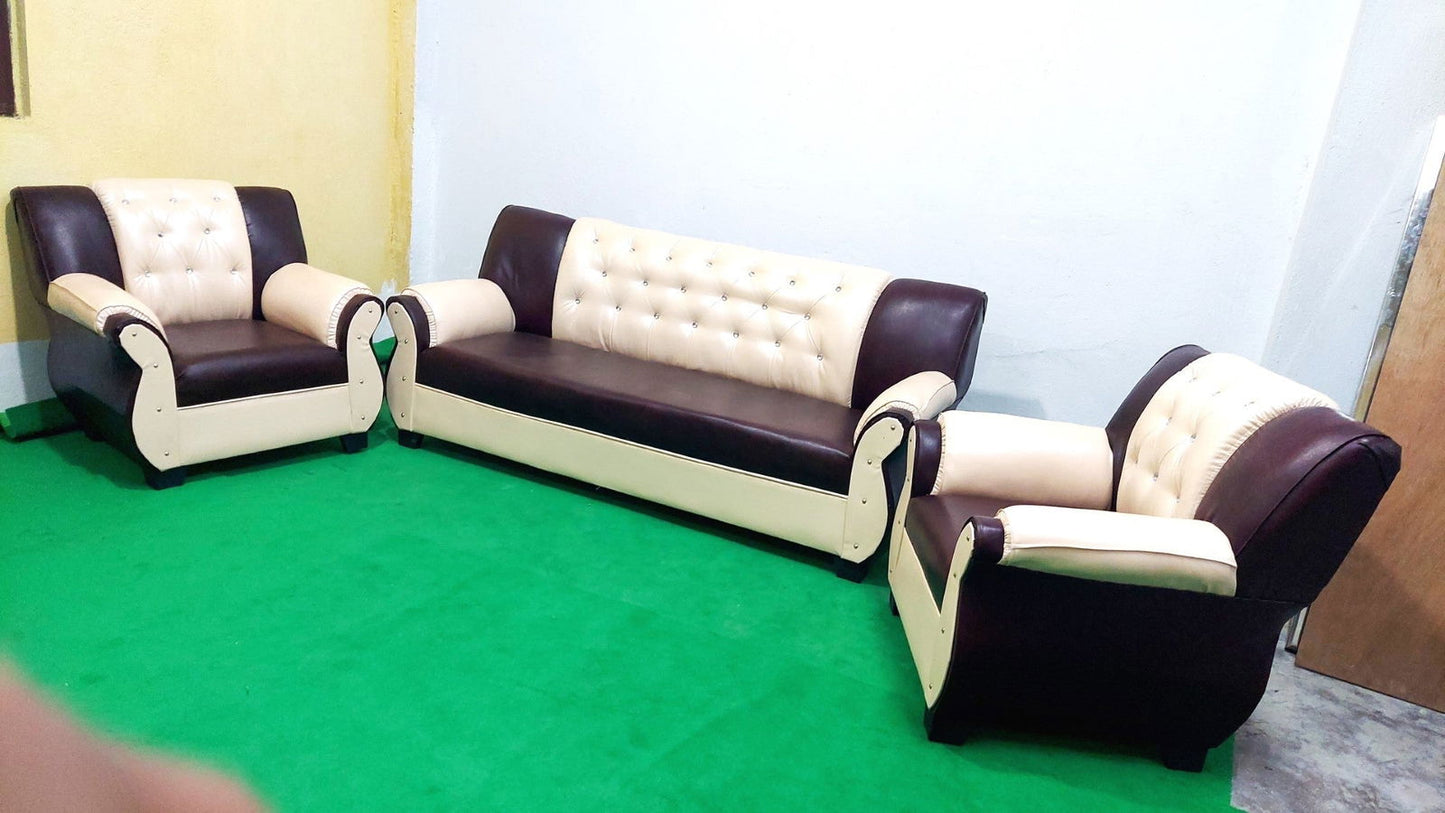 Bowzar 5 Seater Wooden Sofa Motor Design Maroon and Cream Good Quality - Bowzar -