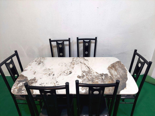 Bowzar 6 Seater Dining Table Set With Ceramic Top Cushioned Chair - Bowzar -